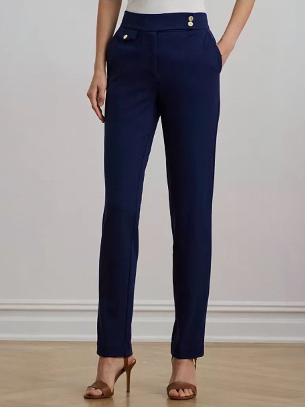NWT Lauren Ralph Lauren Navy Stretch Ponte Crop Pant - Picture 2 of 10